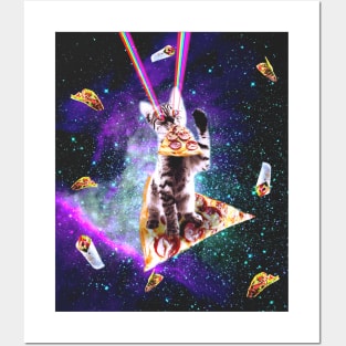 Outer Space Pizza Cat - Rainbow Laser, Taco, Burrito Posters and Art